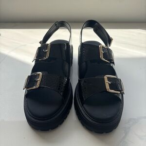 BRAND NEW black patent leather sandals